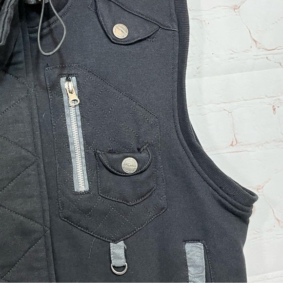 Akademiks AKDMKS Vest Mens Large Black Adjustable Collar Pockets Full Zip - Picture 6 of 10